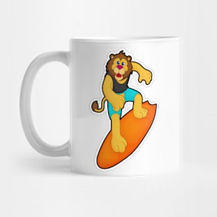 Lion as Surfer with Surfboard Mug